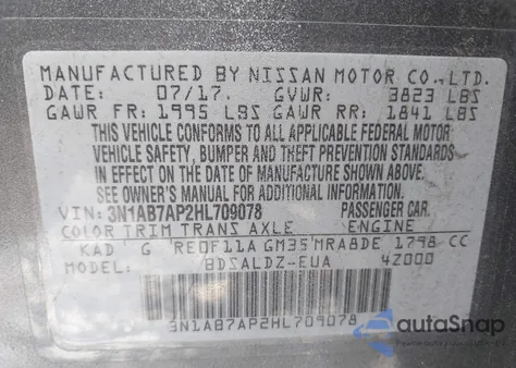 2017 Nissan Sentra Sv from USA, damaged, VIN 3N1AB7AP2HL709078